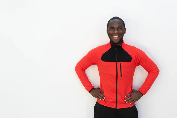 Porträtt Snygg Leende Afrikansk Amerikansk Sport Man Vit Bakgrund — Stockfoto