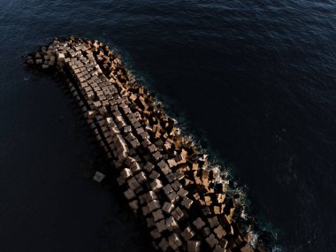 Deniz manzarası ve bariyer blokları