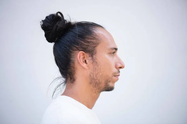 Profil Tvář Muže Vytažené Vlasy Zadek Přes Bílé Pozadí — Stock fotografie
