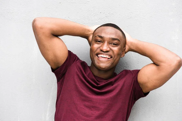 Gros Plan Portrait Jeune Homme Afro Américain Souriant Avec Les — Photo