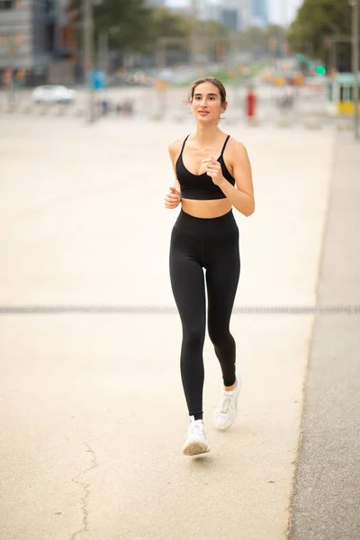 Full Length Vertical Portrait Active Young Woman Sportswear Doing Running — Stock Photo, Image