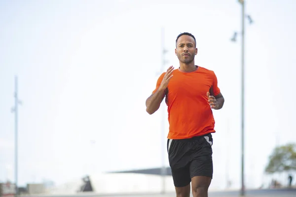 Healthy Young Man Jogging Outdoors City — Stock Photo, Image