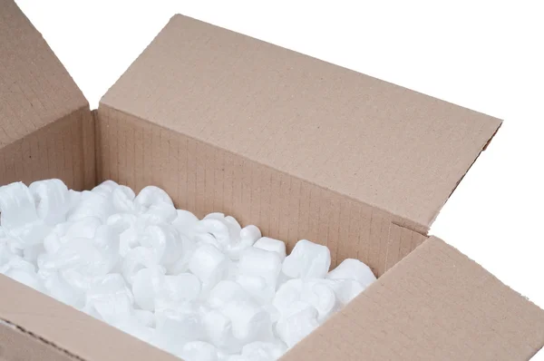 Cardboard box with polystyrene — Stock Photo, Image