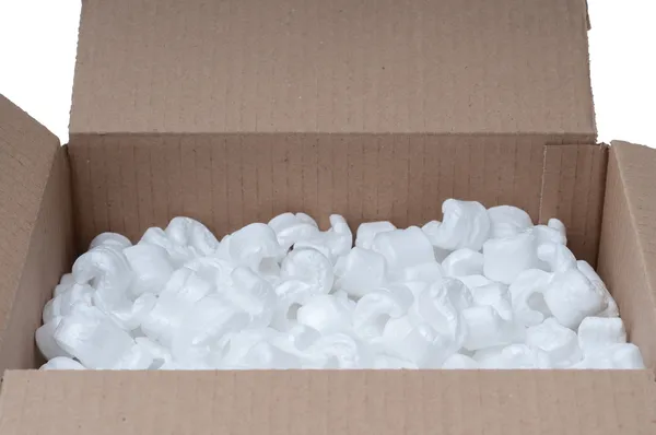 Cardboard box with polystyrene — Stock Photo, Image