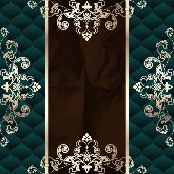 Dark Green Vintage Banner With Metallic Ornaments