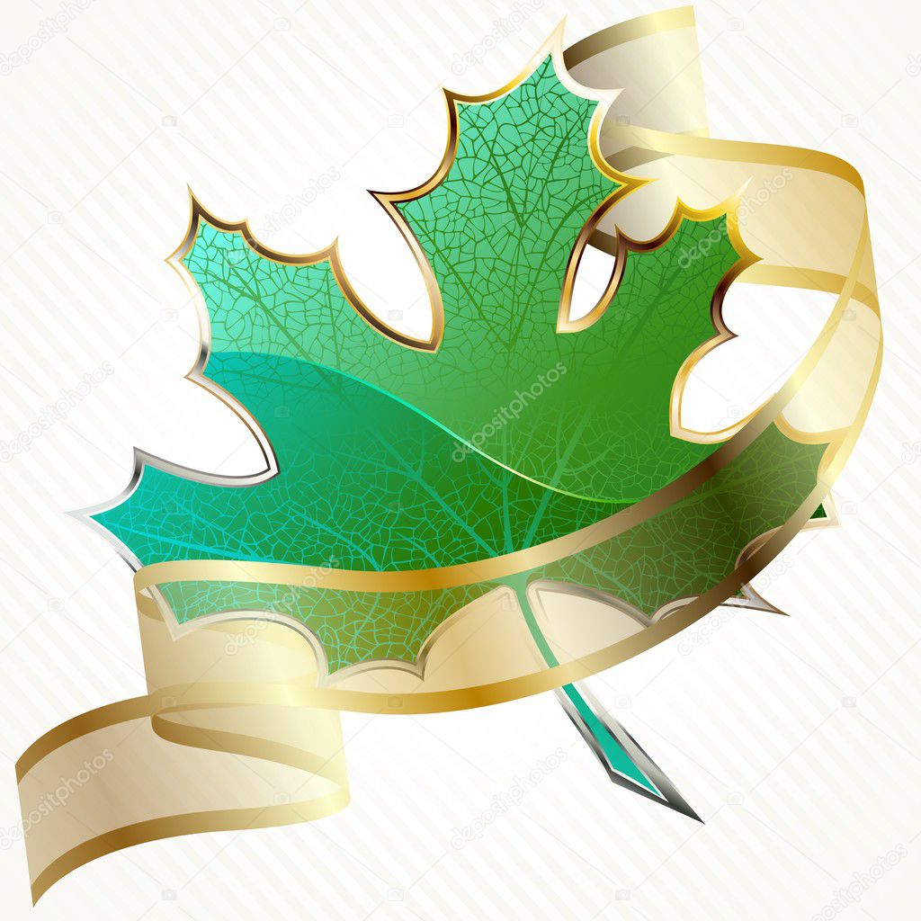 Shiny Green Leaf With Transparent Banner