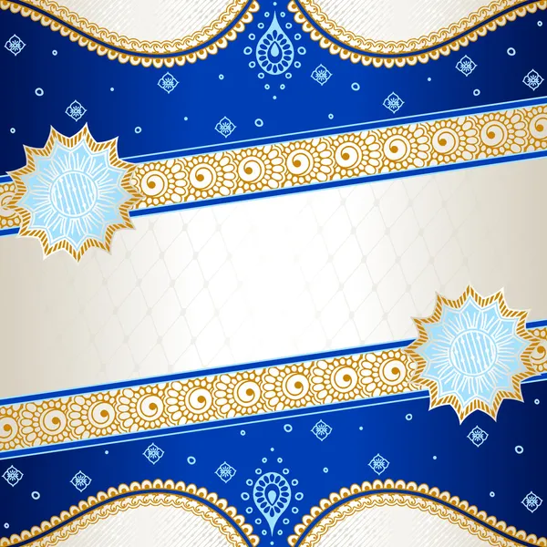 Vibrant blue banner inspired by Indian mehndi designs — Stock Vector