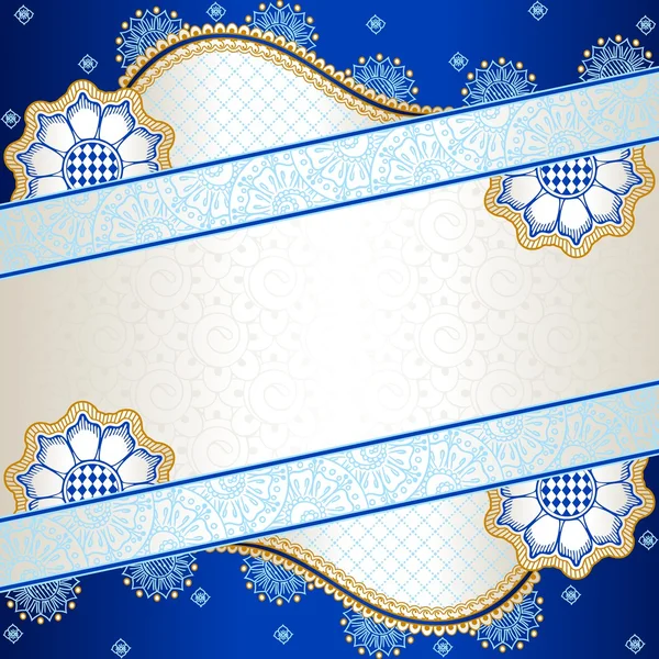 Banner azul vibrante inspirado en diseños mehndi indios — Vector de stock