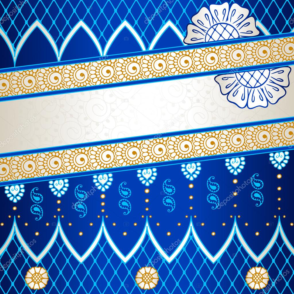 Vibrant blue banner inspired by Indian mehndi designs