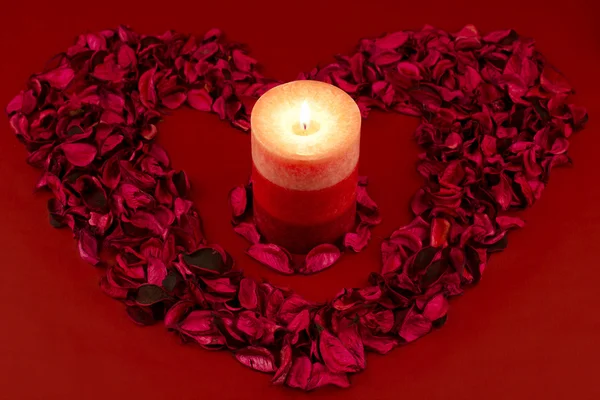 Red candle with heart — Stock Photo, Image