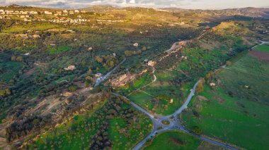 Günbatımı, Sicilya, İtalya, Avrupa, Dünya Mirası Bölgesi Agrigento Hava Görüntüsü