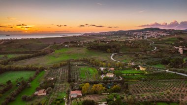 Günbatımı, Sicilya, İtalya, Avrupa, Dünya Mirası Bölgesi Agrigento Hava Görüntüsü