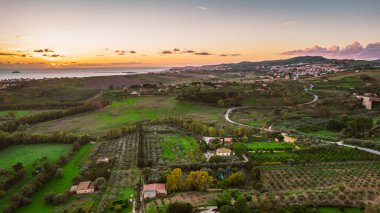 Günbatımı, Sicilya, İtalya, Avrupa, Dünya Mirası Bölgesi Agrigento Hava Görüntüsü
