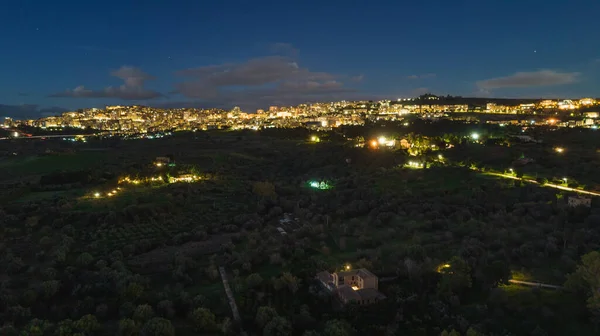 Veduta Aerea Agrigento Notte Sicilia Italia Europa Patrimonio Dell Umanità — Foto Stock