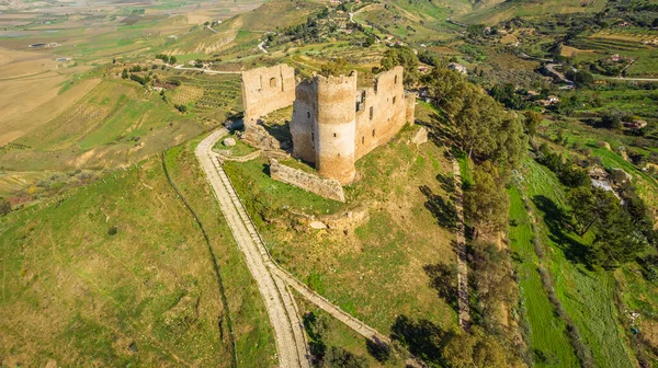 Widok Lotu Ptaka Średniowieczny Zamek Mazzarino Caltanissetta Sycylia Włochy Europa — Zdjęcie stockowe