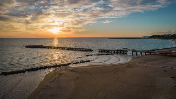 Vista Aérea Atardecer Del Muelle Desembarco Los Aliados Ciudad Gela —  Fotos de Stock