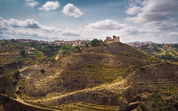 Panorama Mazzarino Medieval Castle Foreground Caltanissetta Sicily Italy Europe — Stock Photo, Image
