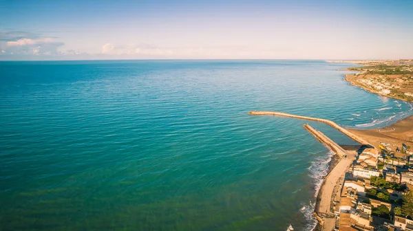 Panorama Del Mar Mediterráneo Amanecer Desde Arriba Donnalucata Scicli Ragusa —  Fotos de Stock