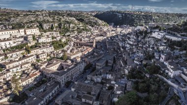 Yukarıdan harika Modica Şehir Merkezi Manzarası Ragusa, Sicili, İtalya, Avrupa, Dünya Mirası Bölgesi