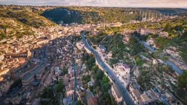 Yukarıdan harika Modica Şehir Merkezi Manzarası Ragusa, Sicili, İtalya, Avrupa, Dünya Mirası Bölgesi