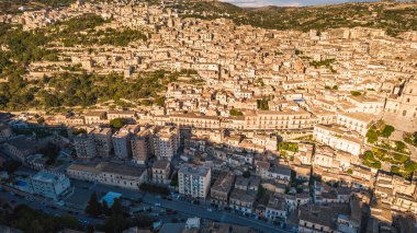Yukarıdan harika Modica Şehir Merkezi Manzarası Ragusa, Sicili, İtalya, Avrupa, Dünya Mirası Bölgesi