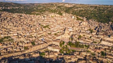 Yukarıdan harika Modica Şehir Merkezi Manzarası Ragusa, Sicili, İtalya, Avrupa, Dünya Mirası Bölgesi