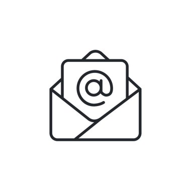 Düz vektör illüstrasyonu beyaz arkaplanda izole edildi, harf ve e- posta simgesi ile zarf simgesi aç, görünüm e- posta