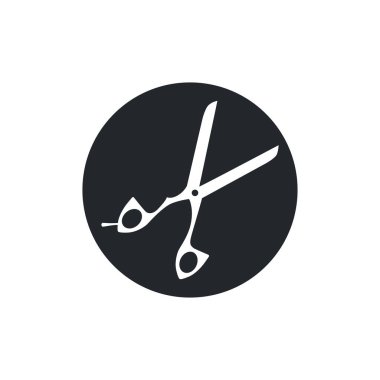 Düz vektör çizimi beyaz arkaplan, makas simgesi, berber ya da dikiş atölyesinde izole edildi