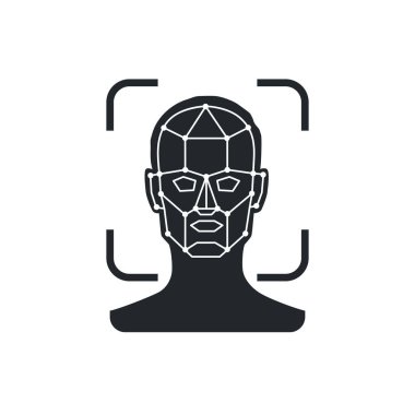 Beyaz arkaplanda izole edilmiş düz vektör çizimi, insan yüzü simgesi, tarama veya yüz tanıma