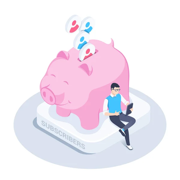 Isometric Vector Illustration White Background Icons People Falling Piggy Bank — Wektor stockowy