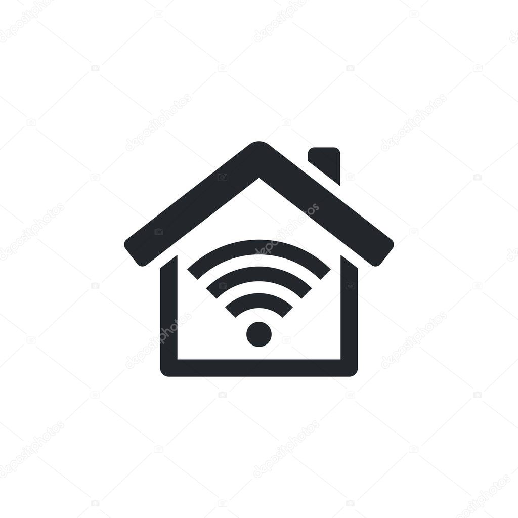 Flat vector image isolated on white background, house icon with signal or wireless connection, smart home control