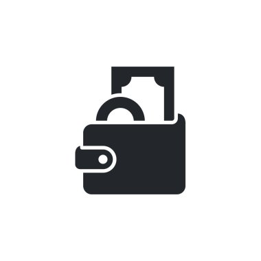 Düz vektör resmi beyaz arkaplanda izole edildi, para ve banknotlu cüzdan simgesi, çevrimiçi bankacılık