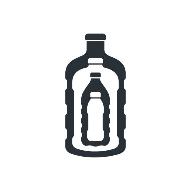 Düz vektör görüntüsü beyaz arkaplanda izole edildi, plastik su şişelerinin ikonu bir içine yerleştirildi