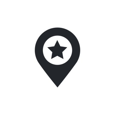 Beyaz arkaplanda izole edilmiş düz vektör resmi, içinde yıldız olan konum simgesi, favori veya üst yer