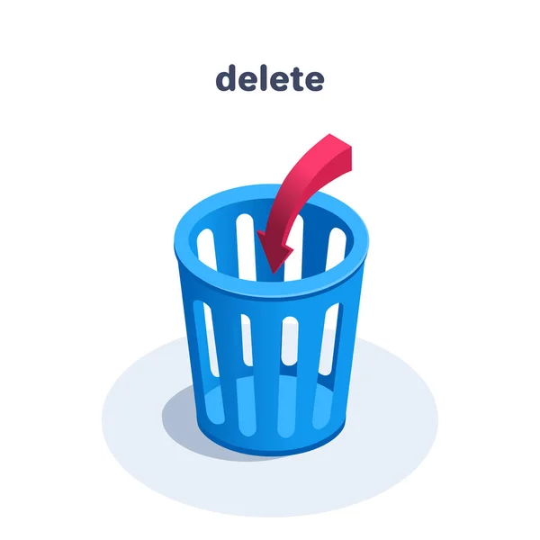 Isometric Vector Illustration Isolated White Background Trash Can Icon Red — Stockový vektor