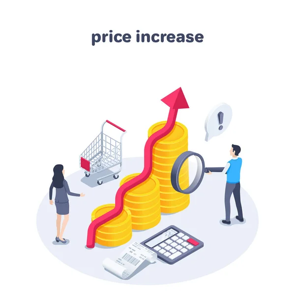 Isometric Vector Illustration White Background Price Increase Chart Gold Coins — Wektor stockowy