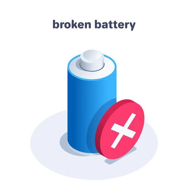 Isometric Vector Illustration Isolated White Background Broken Battery Battery Icon — Stockvektor