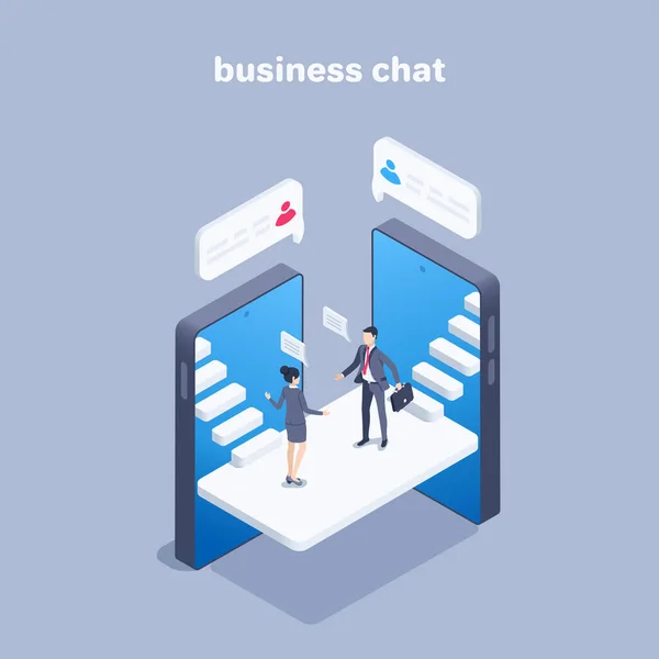 Isometric Vector Illustration Gray Background Business Chat Man Woman Business — Vector de stock