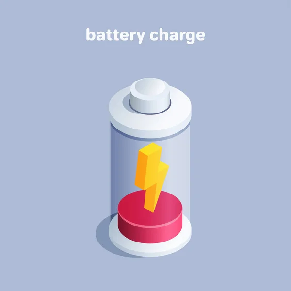 Isometric Vector Illustration Gray Background Battery Icon One Red Division — 스톡 벡터