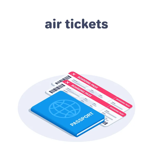 Isometric Vector Illustration Isolated White Background Airline Tickets Passport Booking — ストックベクタ
