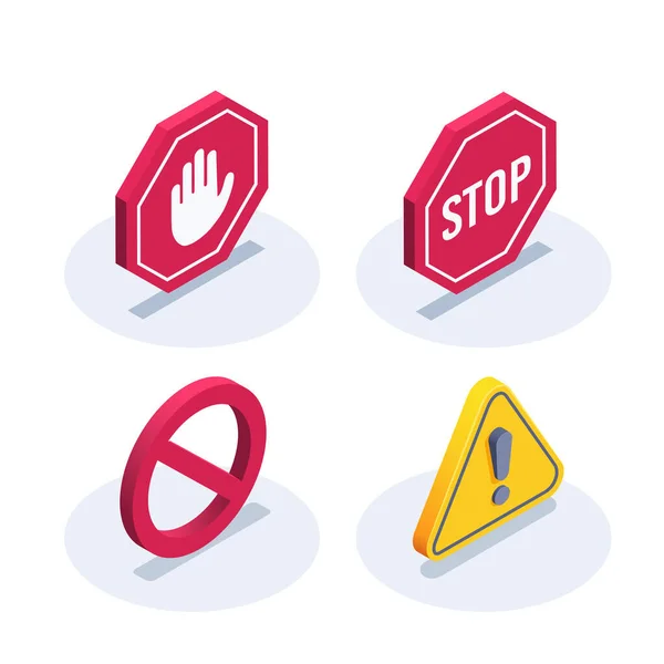 Isometric Vector Illustration White Background Set Prohibition Icons Form Road — Wektor stockowy