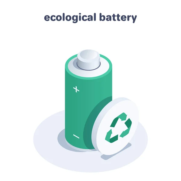 Isometric Vector Illustration Isolated White Background Green Battery Recycling Symbol — Stockový vektor