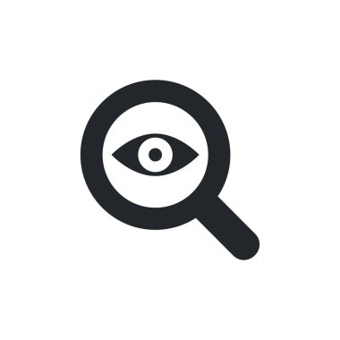 Beyaz arkaplanda izole edilmiş düz vektör resmi, içinde göz olan büyüteç simgesi