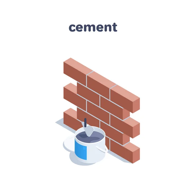 Ilustración Vectorial Isométrica Aislada Sobre Fondo Blanco Pared Ladrillo Cemento — Archivo Imágenes Vectoriales