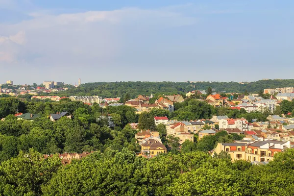 Tetti della città tra gli alberi — Foto Stock