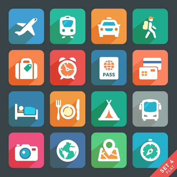 Viajes y transporte Iconos planos — Vector de stock