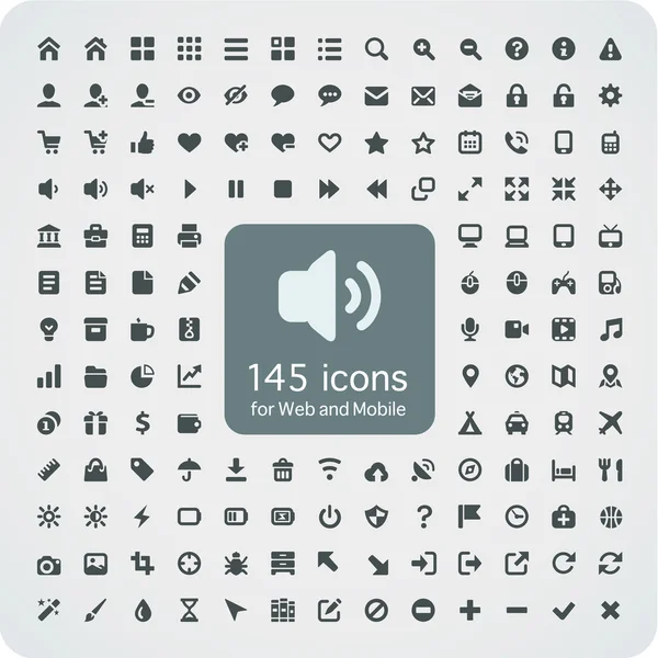 Conjunto de 145 iconos de calidad para Web y Móvil . — Vector de stock