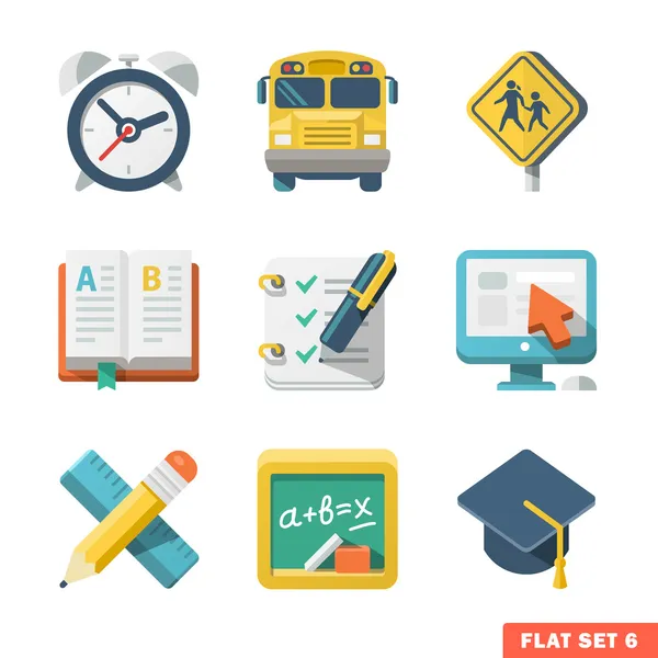 Iconos planos escolares y educativos para aplicaciones web y móviles — Vector de stock