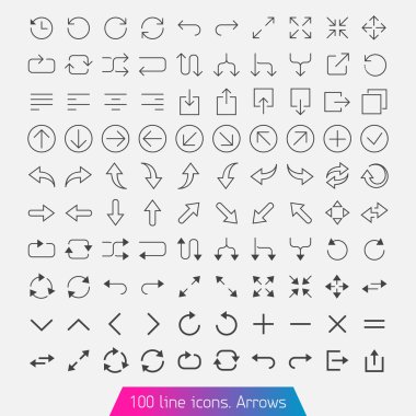 100 line icon set - Arrows. clipart