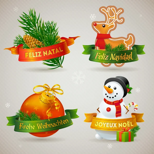 Feliz Navidad iconos en diferentes idiomas — Vector de stock